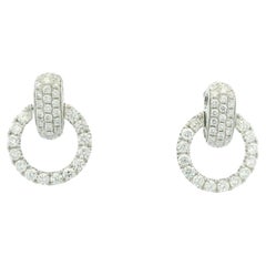 18K White Gold Natural Round Brilliant Diamond Open Circle Drop Earrings