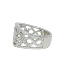 18K White Gold Natural Round Diamond Open Work Swirl Ring In Stock