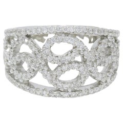 18K White Gold Natural Round Diamond Open Work Swirl Ring In Stock