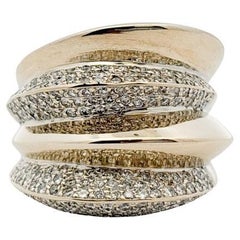 18k White Gold Natural Round Diamond Pave Wide Free Form Ring