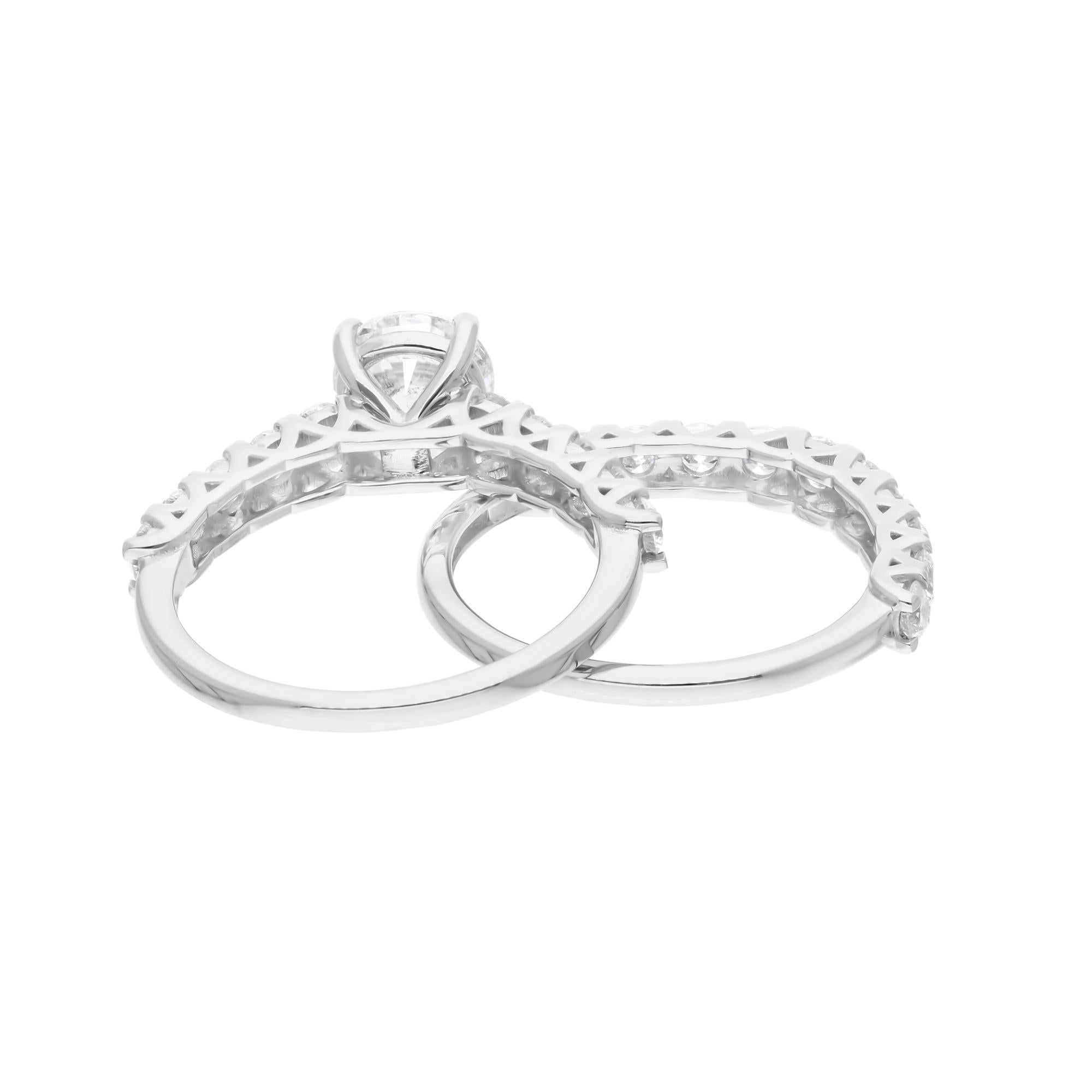 18k White Gold Natural Round Diamond Wedding Set Engagement Ring Fine Jewelry For Sale 1