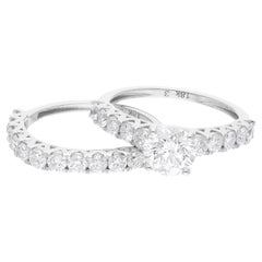 Alliance et bague de fiançailles en or blanc 18 carats avec diamants ronds naturels