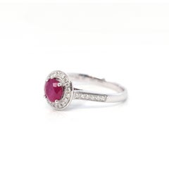 18k White Gold Natural Round Pink Ruby Diamond Anniversary Ring