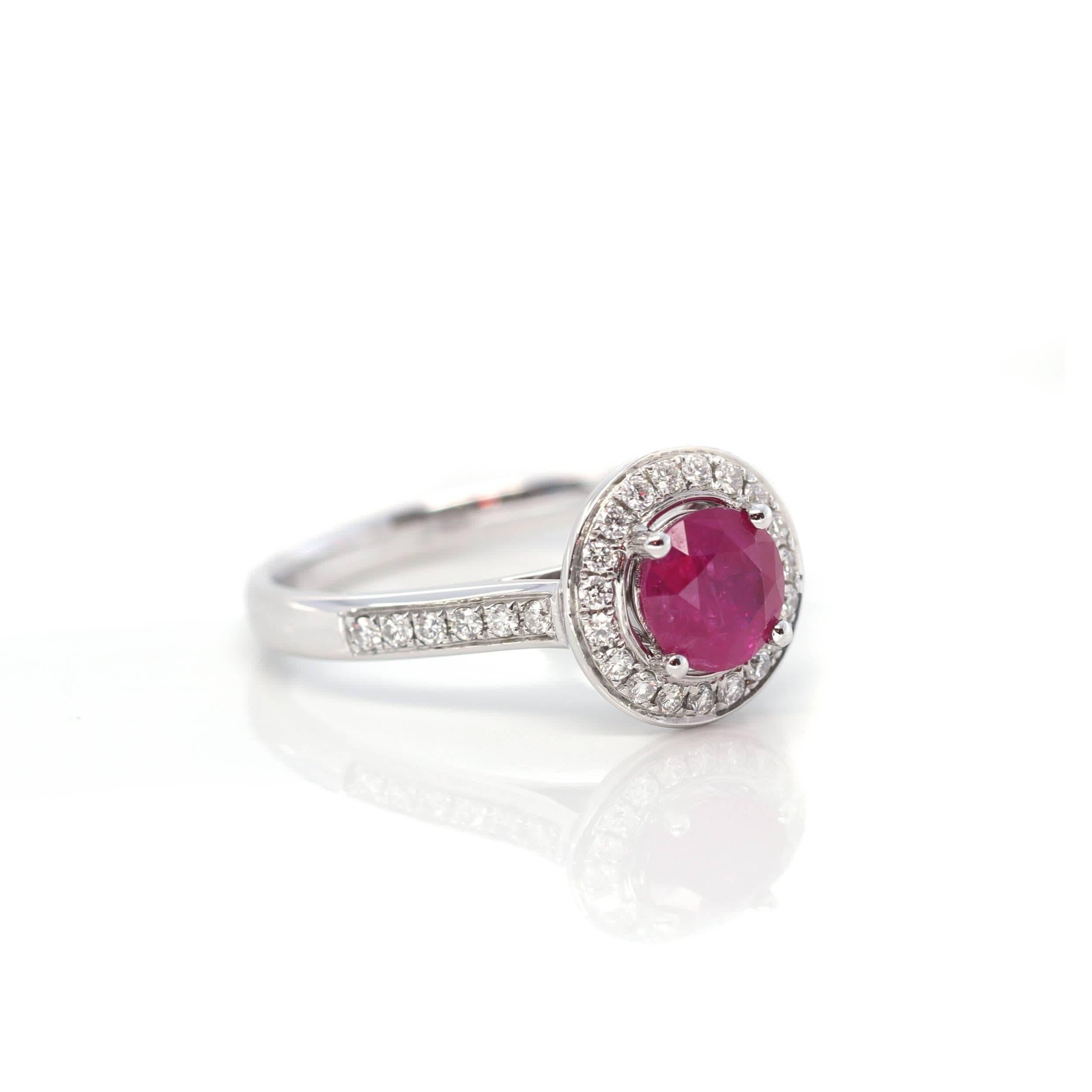 Artist 18k White Gold Natural Round Pink Ruby Diamond Anniversary Ring For Sale