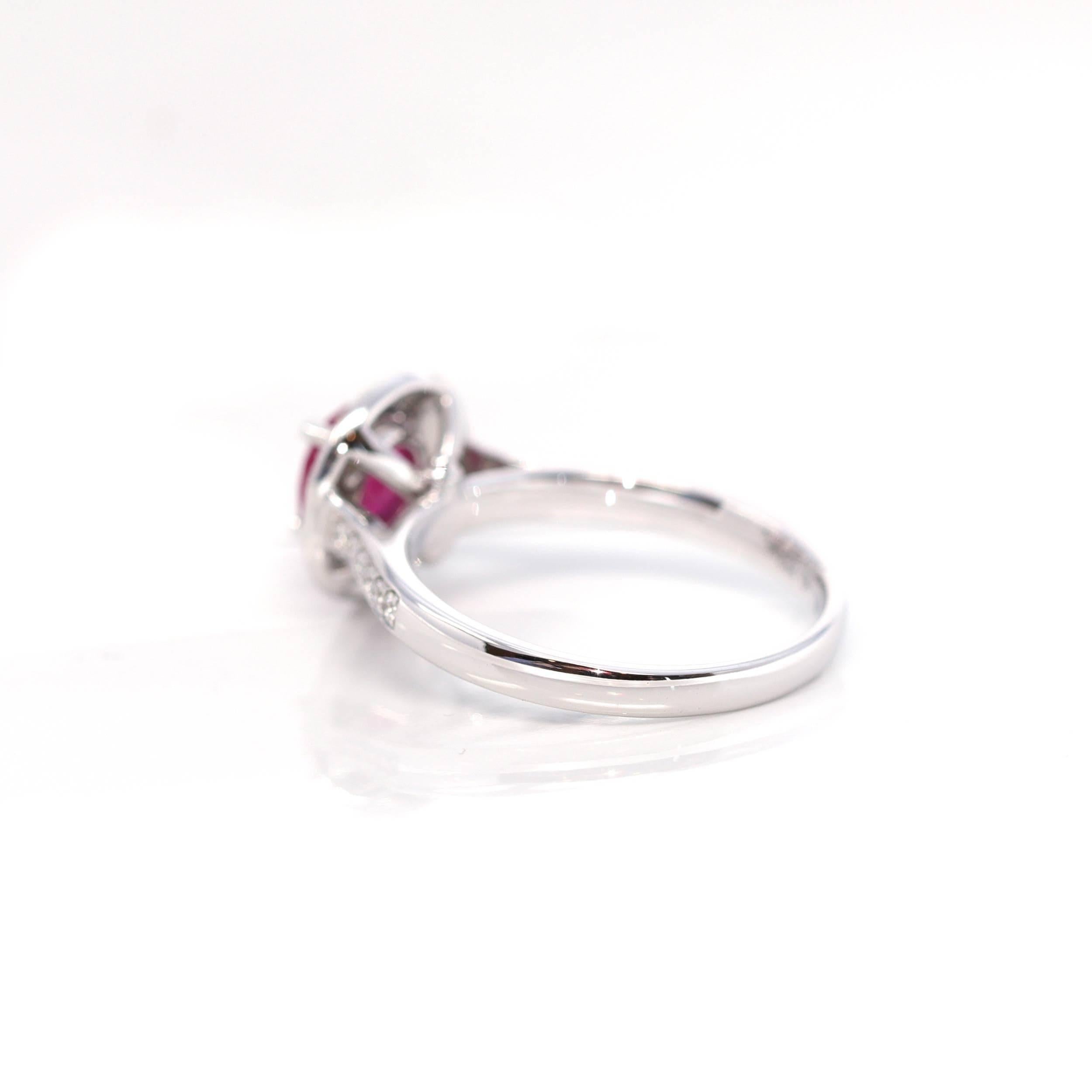 18k White Gold Natural Round Pink Ruby Diamond Anniversary Ring In New Condition For Sale In Portland, OR