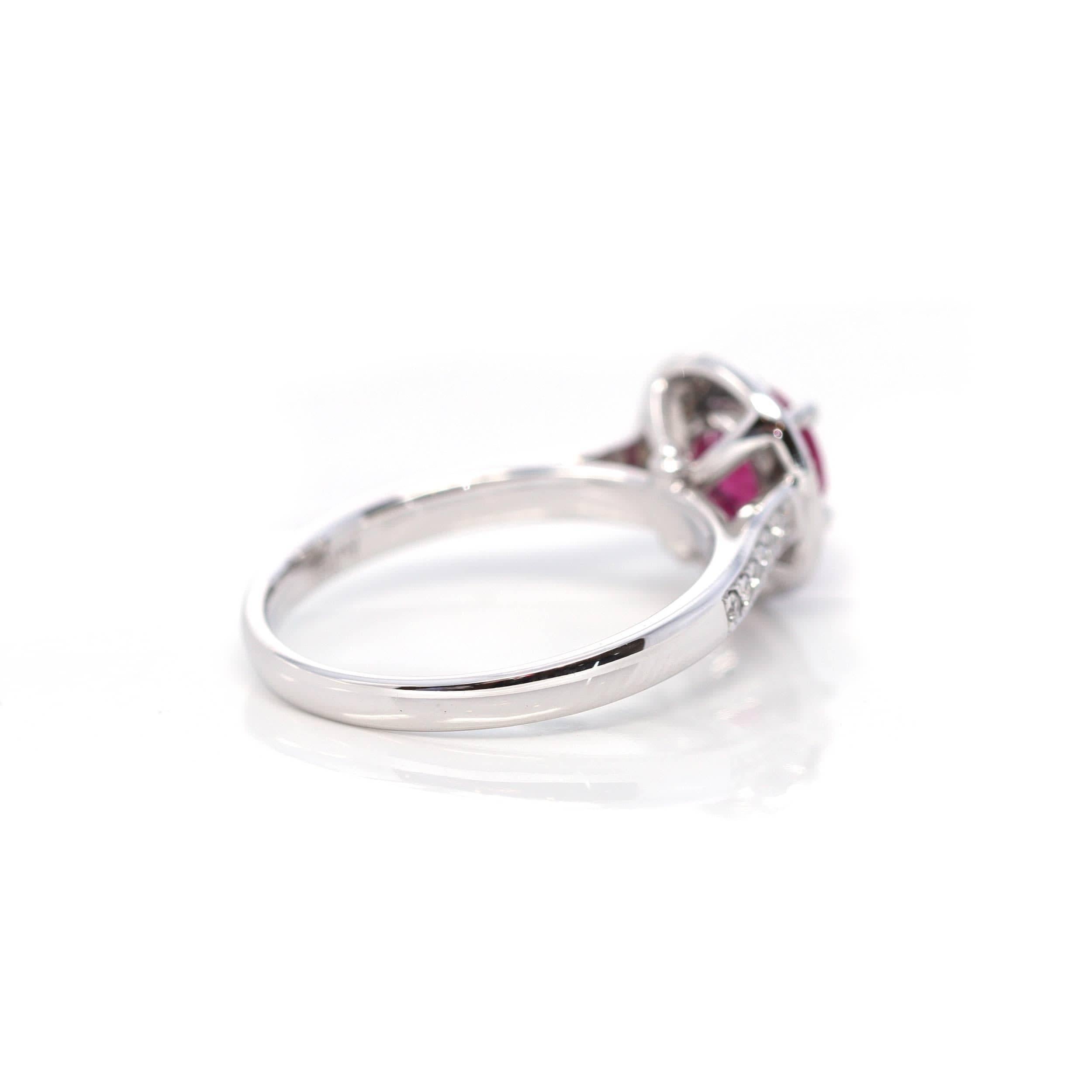 Women's 18k White Gold Natural Round Pink Ruby Diamond Anniversary Ring For Sale