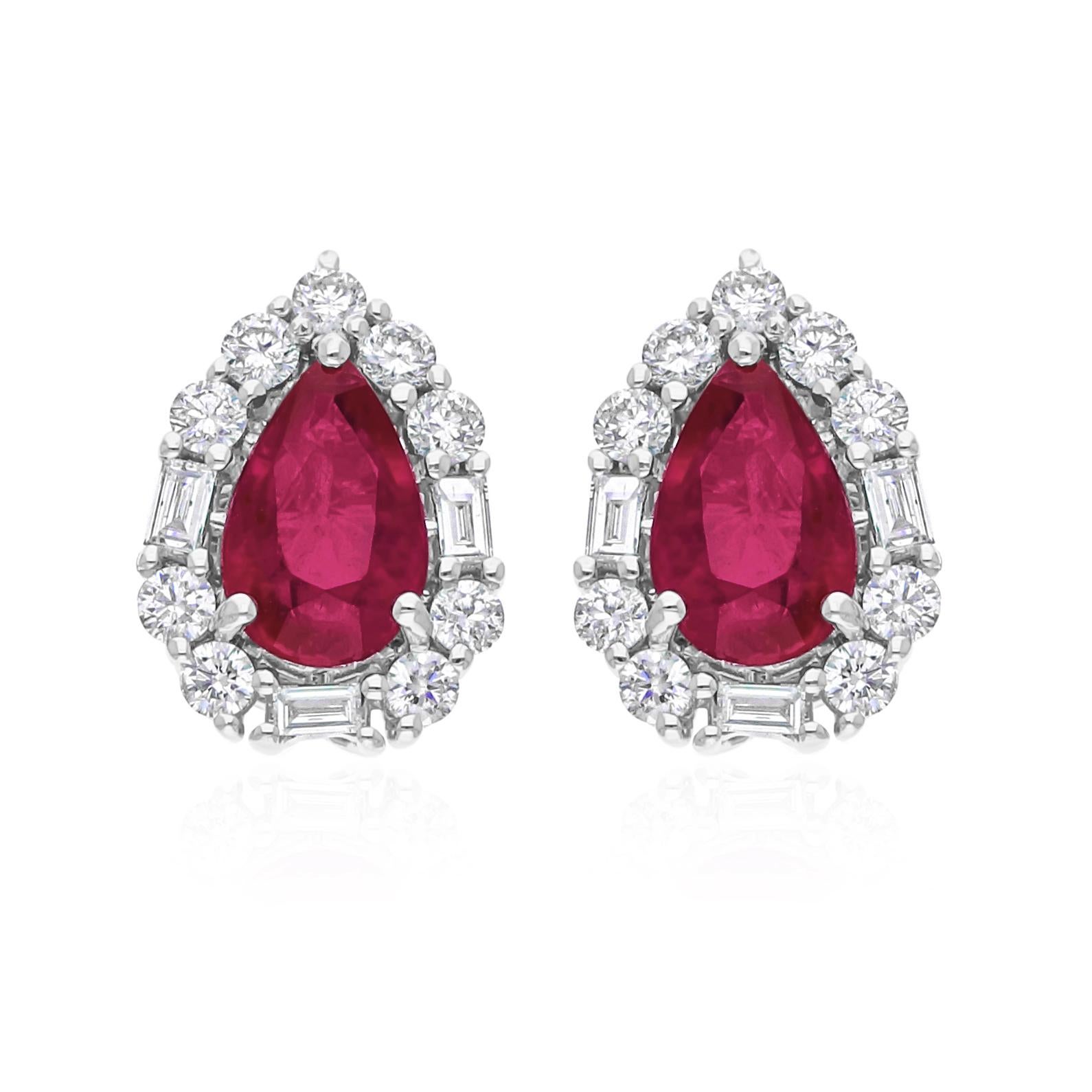 Taglio a goccia Orecchini a pera con diamante e rubino naturale in oro bianco 18 carati Regalo per lei in vendita