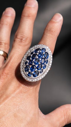 18k White Gold Natural Sapphire and Diamond Large Cocktail Ring Approx 16 CTW