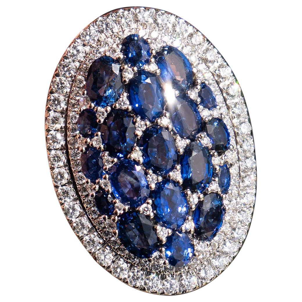18k Weißgold Natürlicher Saphir und Diamant Großer Cocktailring ca. 16 CTW