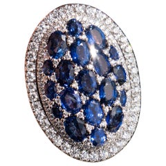 18k White Gold Natural Sapphire and Diamond Large Cocktail Ring Approx 16 CTW