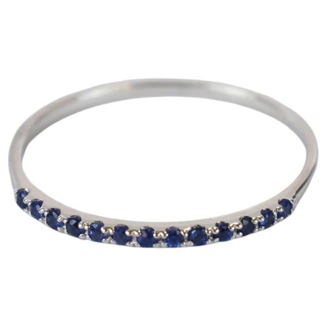 18k White Gold Natural Sapphire Ring Half Eternity Ring Micro Pave Sapphire