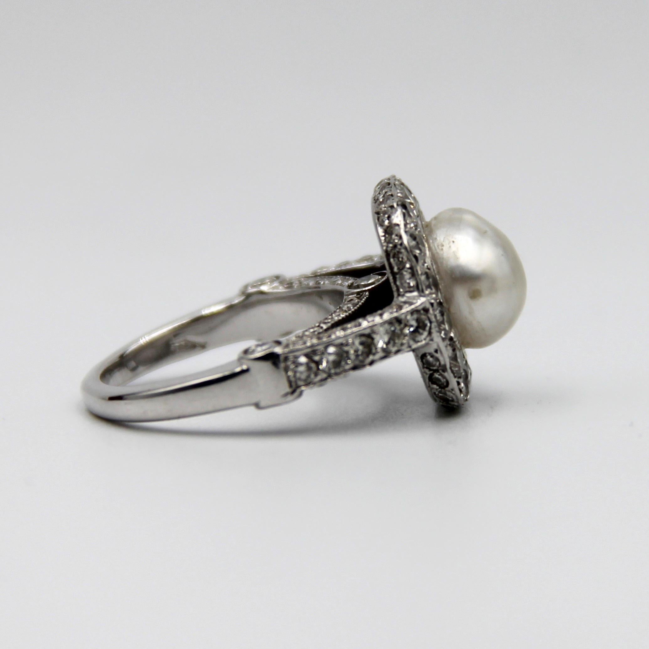18k White Gold Natural Sea Pearl Diamond Ring For Sale 2