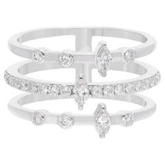 18 Karat White Gold Natural SI/H Diamond Triple Row Wide Band Ring