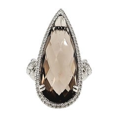 18k White Gold Natural Smoky Quartz Marquise Diamond Engagement Ring