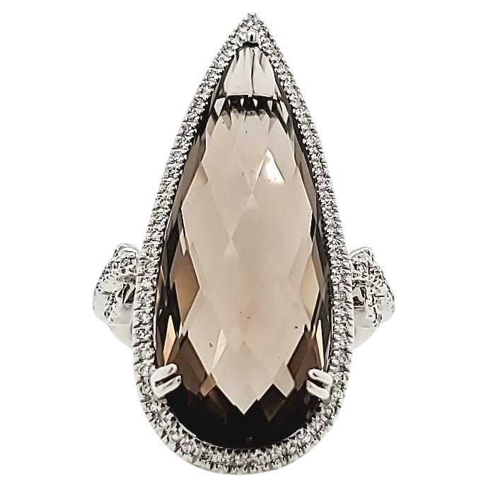 18k White Gold Natural Smoky Quartz Marquise Diamond Engagement Ring