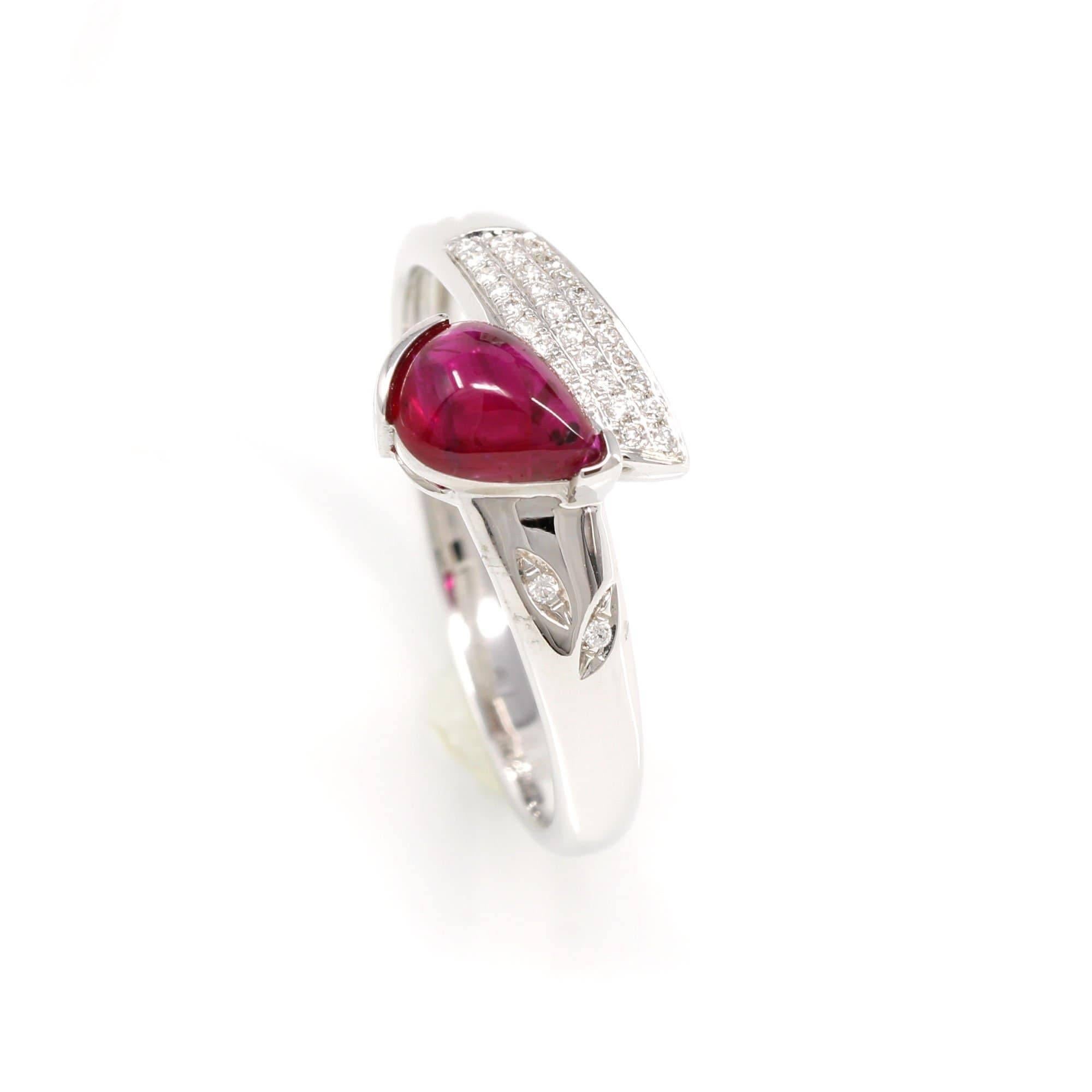 * Details--- This ring features a round natural Sri Lanka 0.86ct Ruby. The design is simplistic yet elegant. The ring is very exquisite with diamonds. Baikalla artisans are dedicated to combining beautiful gemstones with modern-day luxury. The