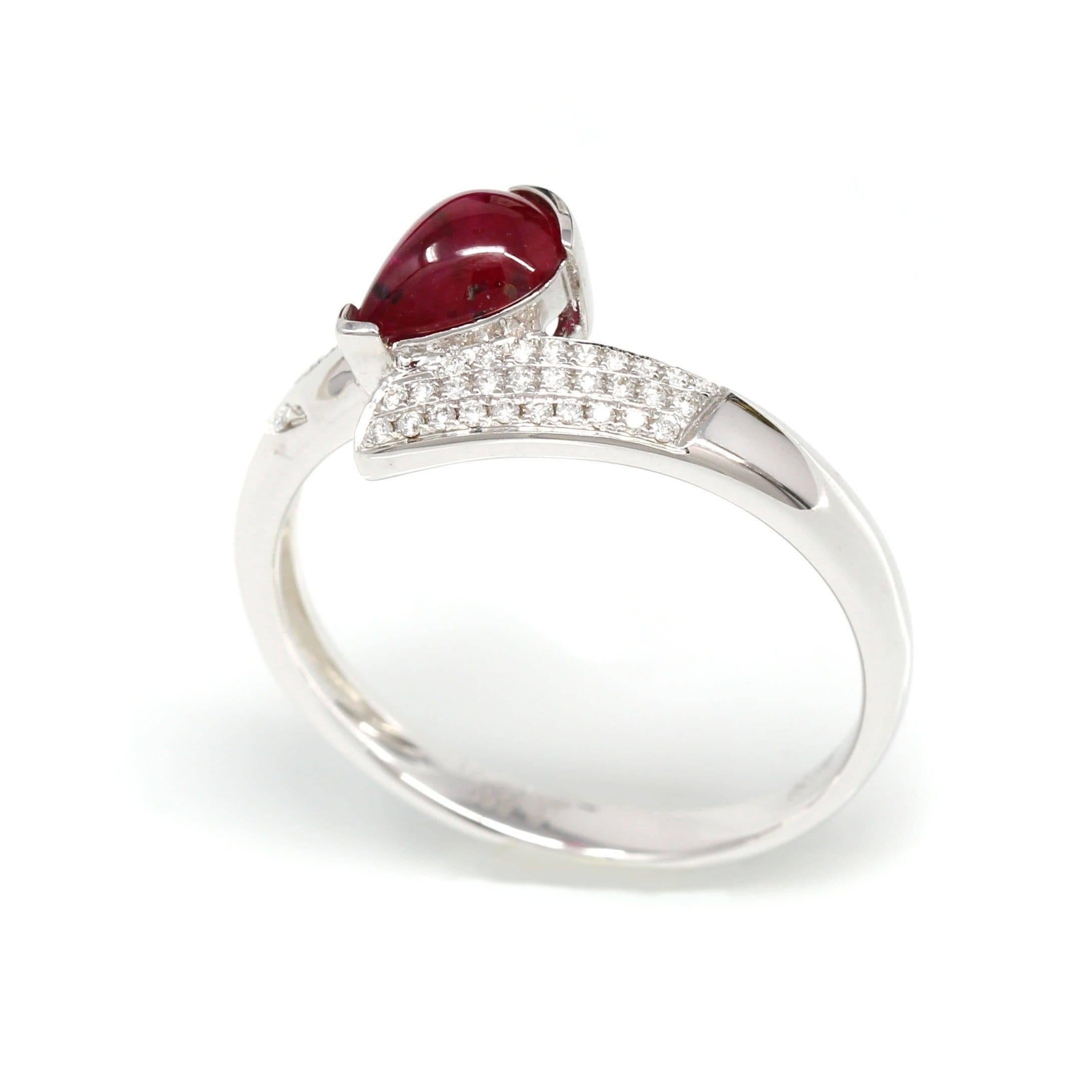 Artist 18k White Gold Natural Tear Drop Ruby Diamond Anniversary Ring #R14 For Sale