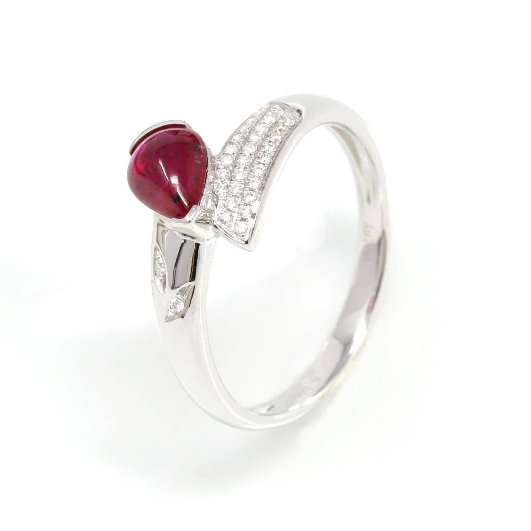 Pear Cut 18k White Gold Natural Tear Drop Ruby Diamond Anniversary Ring #R14 For Sale