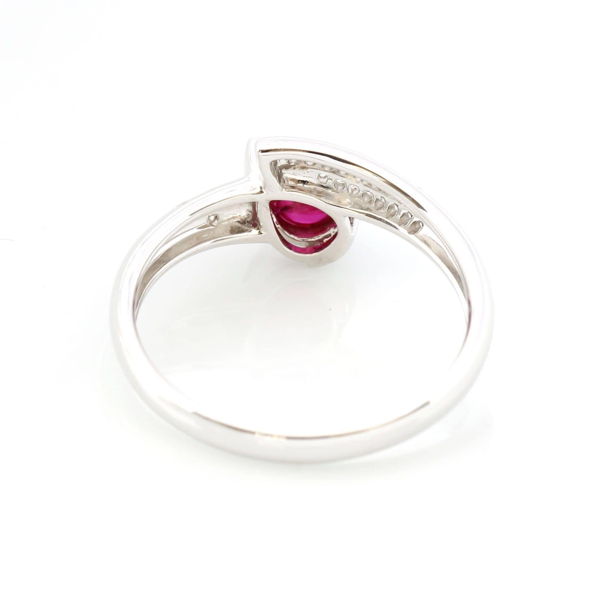 18k White Gold Natural Tear Drop Ruby Diamond Anniversary Ring #R14 In New Condition For Sale In Portland, OR