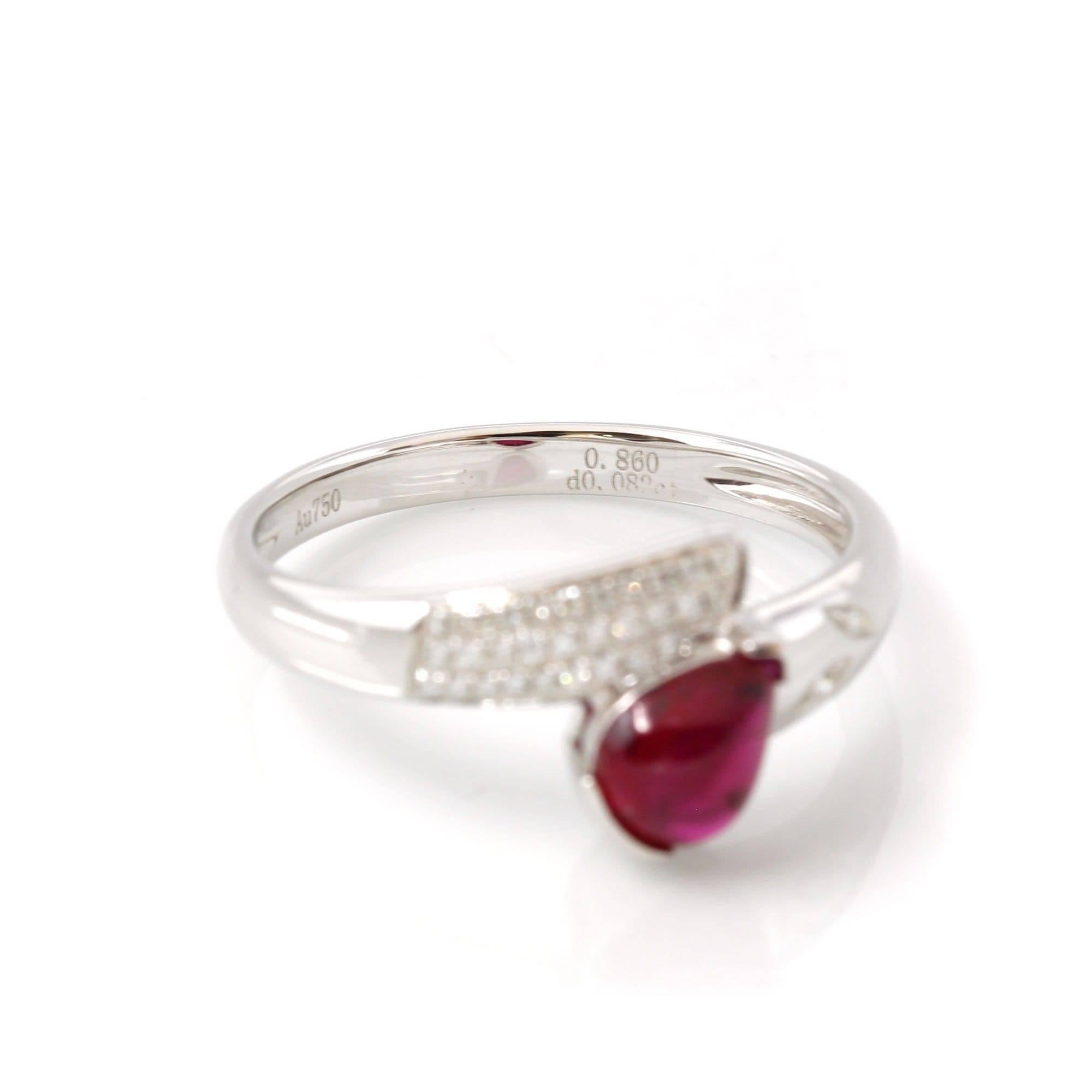 Women's or Men's 18k White Gold Natural Tear Drop Ruby Diamond Anniversary Ring #R14 For Sale