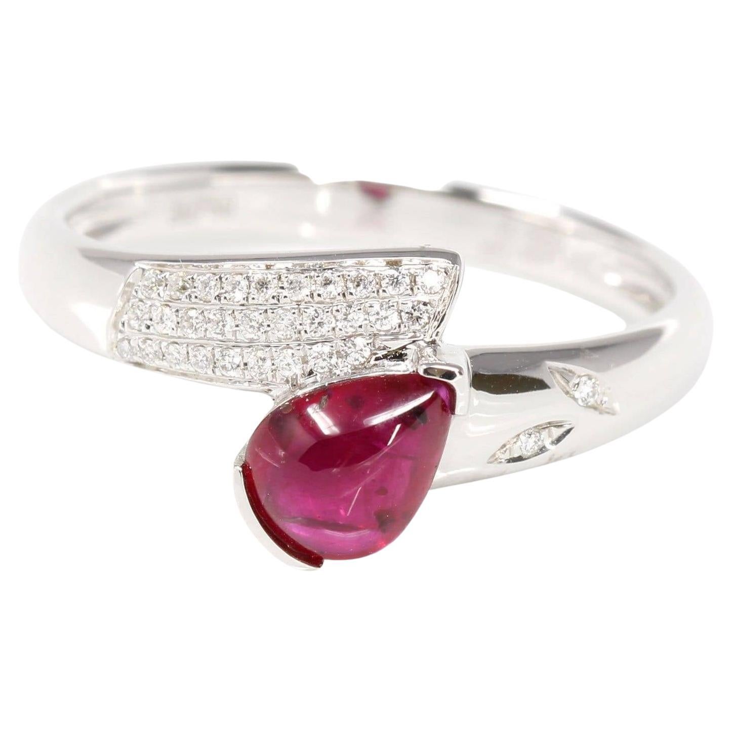 18k White Gold Natural Tear Drop Ruby Diamond Anniversary Ring #R14 For Sale