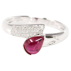 18k White Gold Natural Tear Drop Ruby Diamond Anniversary Ring #R14