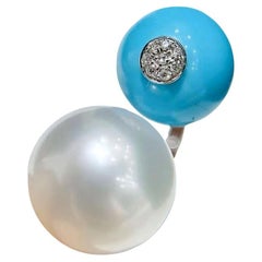 【Caelmare】Twin Aurora South Sea Pearls & Turquoise Dome Statement Ring