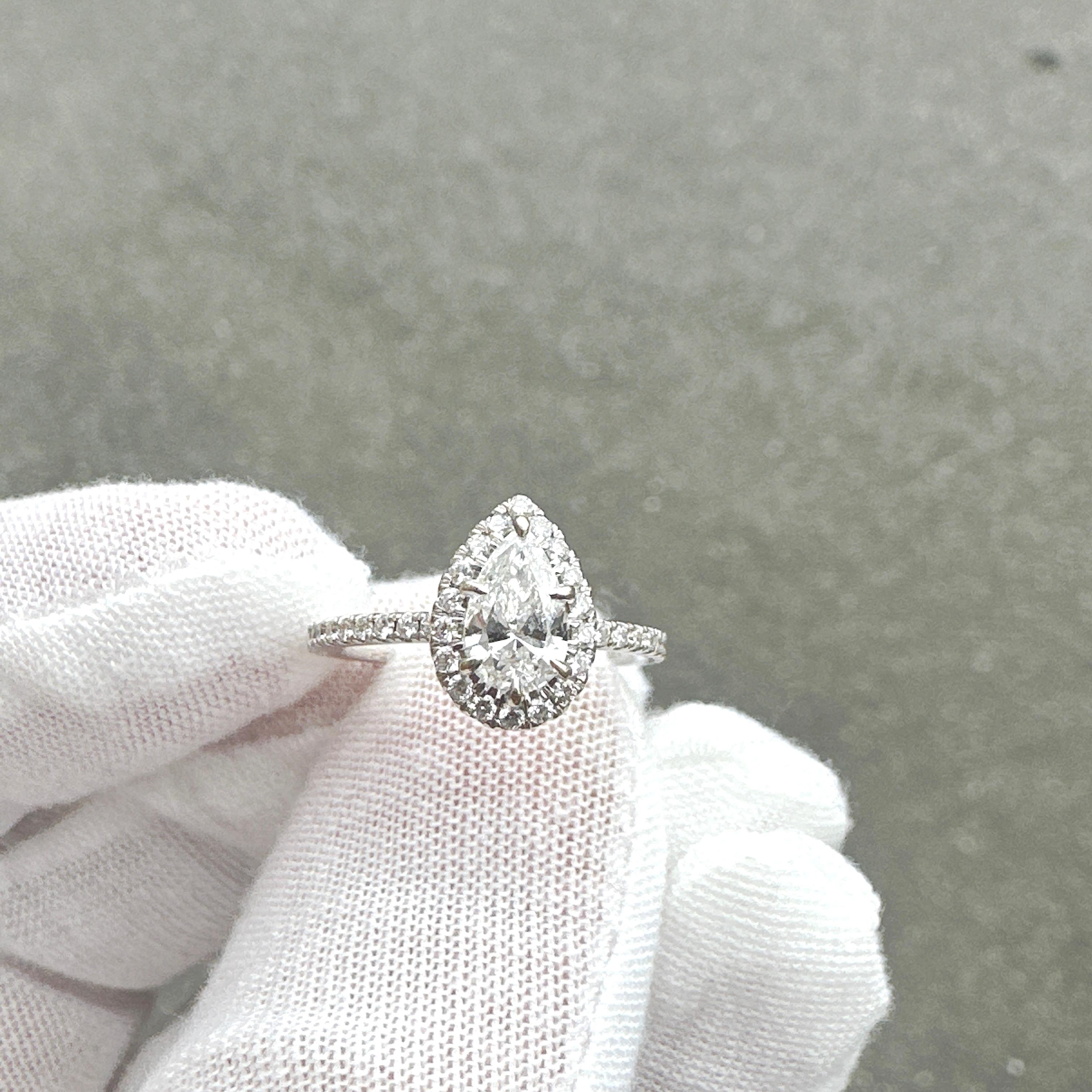 18 Karat Weißgold Natürlicher VS-1 G-H 0,67 Karat birnenförmiger Diamant Halo Verlobungsring 1,13TCW 2