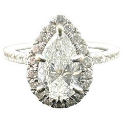 18k White Gold Natural VS-1 G-H 0.67ct Pear Diamond Halo Engagement Ring 1.13TCW