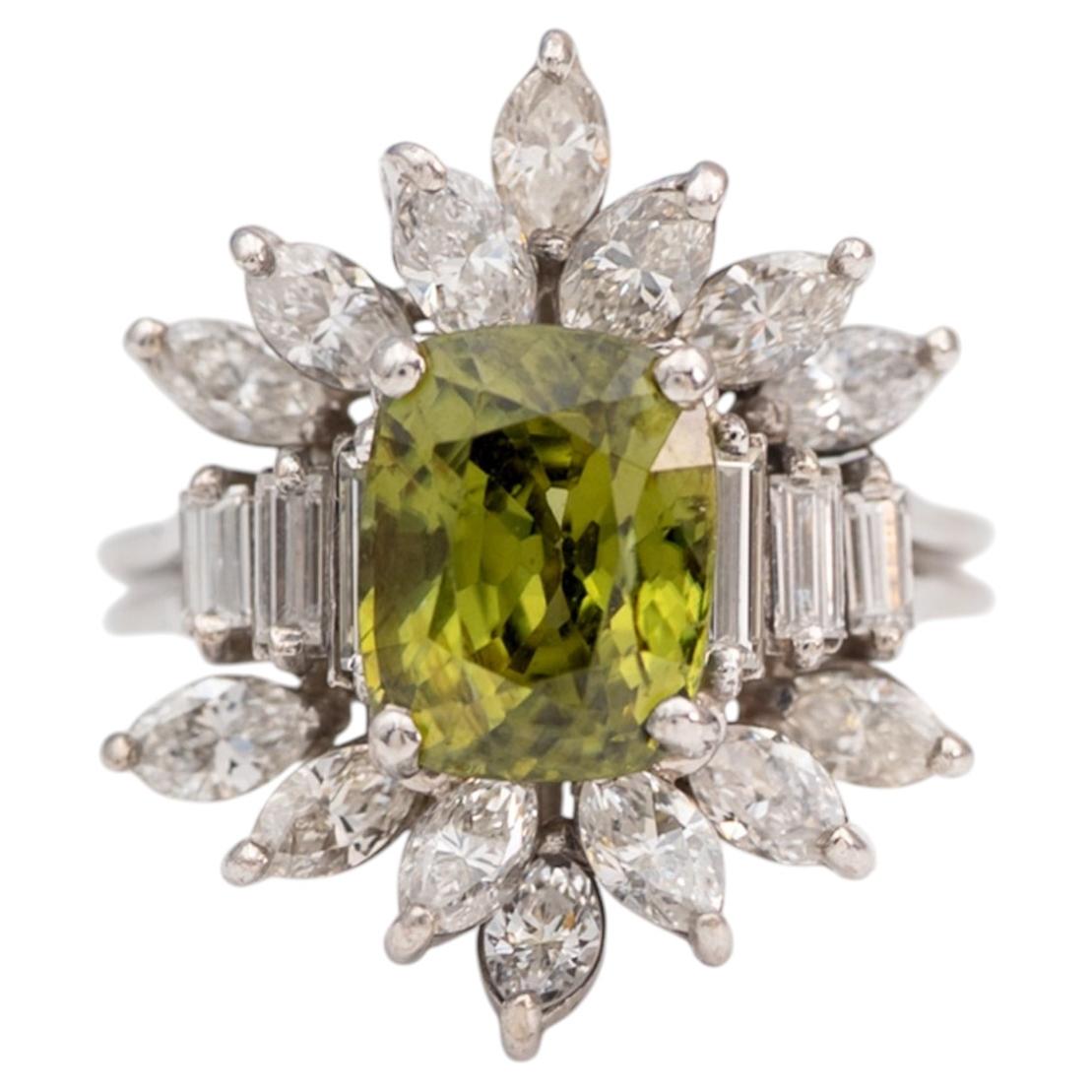 18k White Gold Natural Zircon and Diamond Cluster Ring