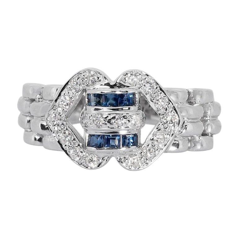 Collar de oro blanco de 18 quilates con zafiro de 0,34 ct y diamantes naturales Certificado IGI en venta