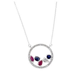 18k White Gold Necklace w/ 1.36ct Ruby, Sapphires and Natural Diamond IGI Cert