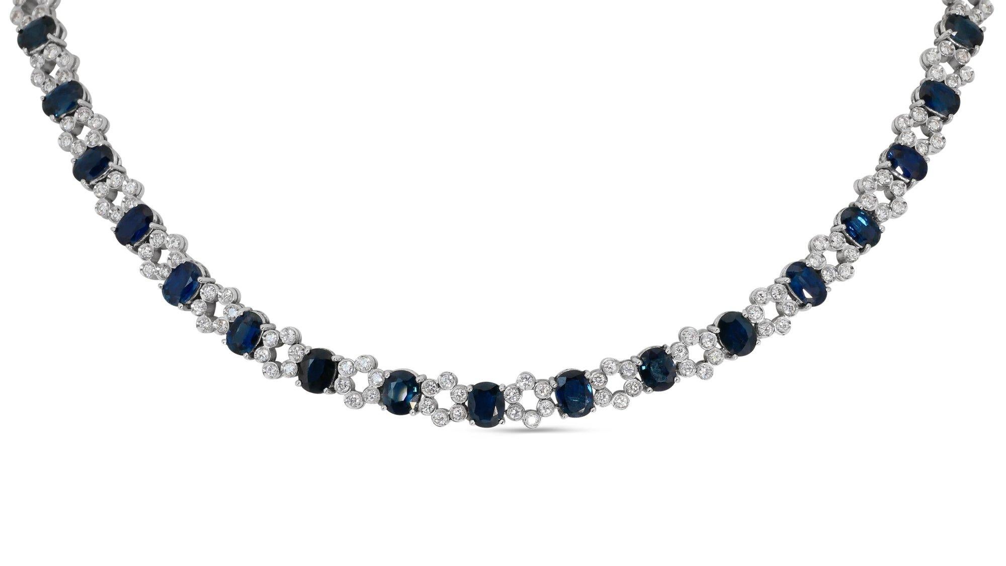 Oval Cut 18K White Gold Necklace w/ 18.55 ct Sapphire and Natural Diamonds IGI Cert For Sale