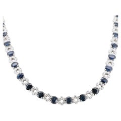 18K White Gold Necklace w/ 18.55 ct Sapphire and Natural Diamonds IGI Cert