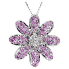 18K White Gold Necklace w/ 2.39ct Sapphire and Natural Diamonds IGI Certificate