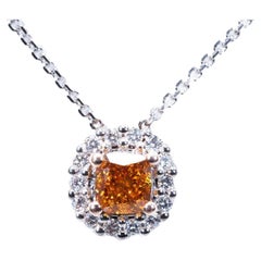 18k White Gold Necklace w/ pendant w/ 0.39 ct Natural Diamonds - AIG Certificate