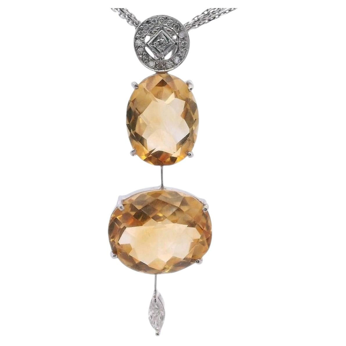 18K White Gold Necklace with 14.30 CTW in Citrine & Diamond