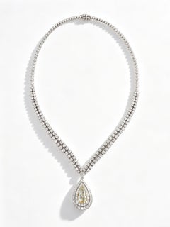 18K White Gold Necklace with 5.16 Carat Fancy Yellow Diamond Pendant AIG Cert.