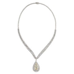 18K White Gold Necklace with 5.16 Carat Fancy Yellow Diamond Pendant AIG Cert.