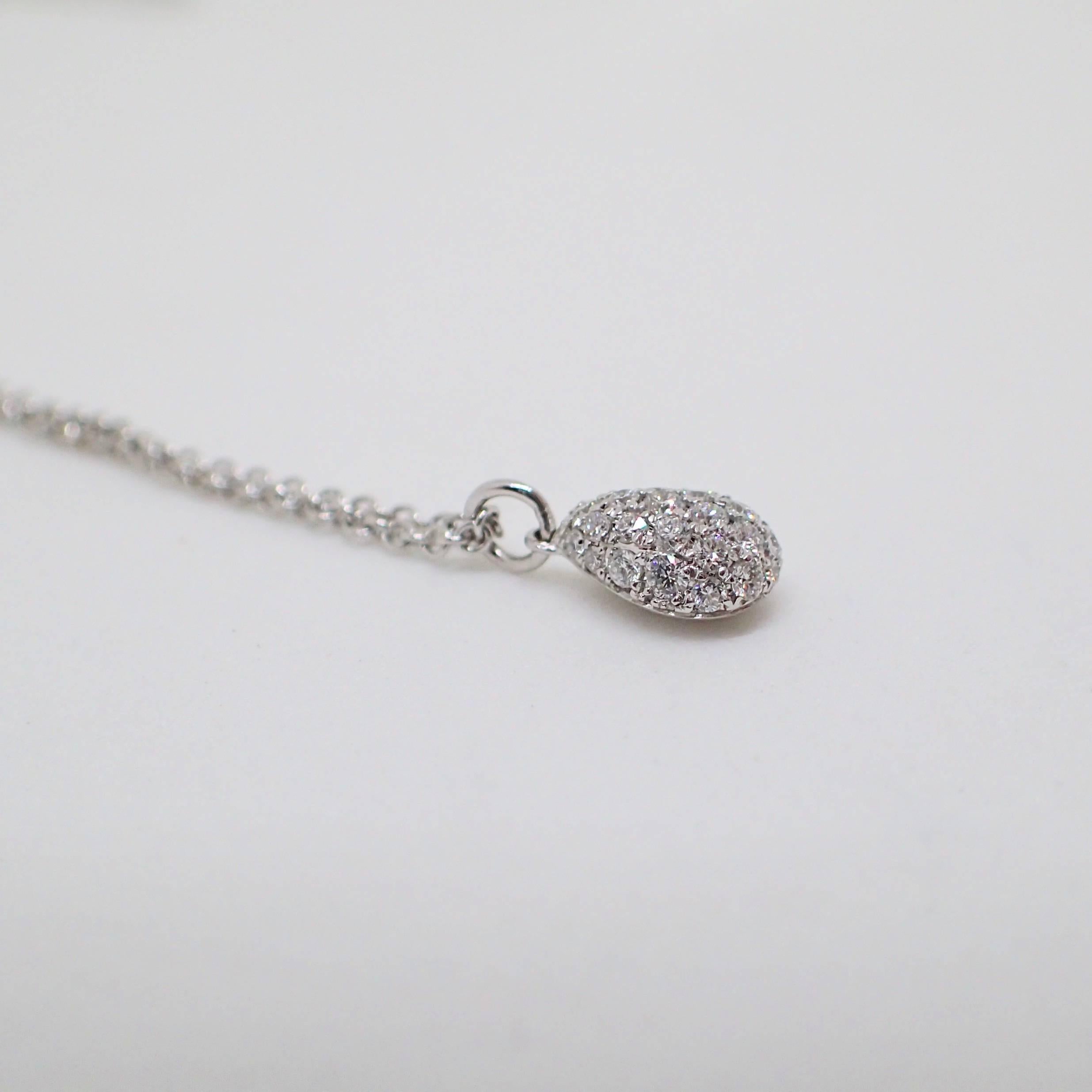 Women's 18 Karat White Gold Necklace with a 0.23 Carat Pavé Diamond Droplet Pendant For Sale