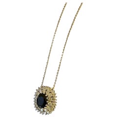 18 Karat White Gold Necklace, with a Sapphire/Diamonds Pendant, Germany, 1970
