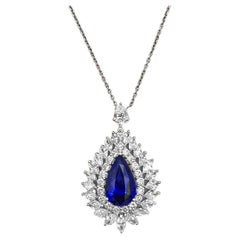 18K White Gold Necklace with Ceylon Sapphire and Diamonds