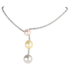 18K White Gold Necklace with Diamonds and Natural Pearls