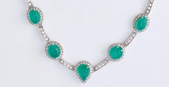 18 Karat White Gold Necklace with Emeralds and Diamonds Certified