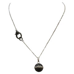 18k White Gold Necklace with large Diamond Orb Pendant and Diamond Closure