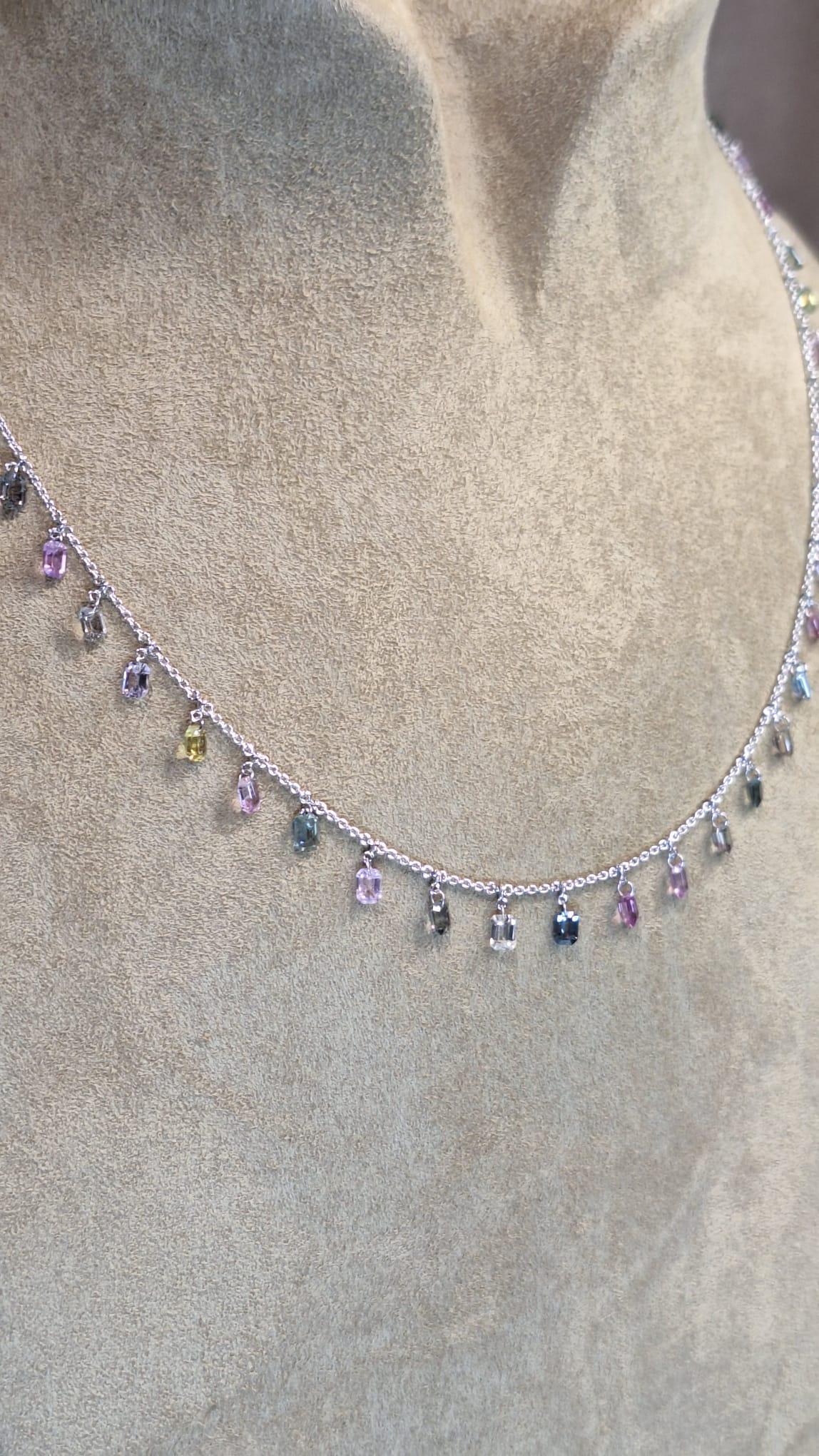 18K White Gold Necklace with Multi-Color Sapphire For Sale 5