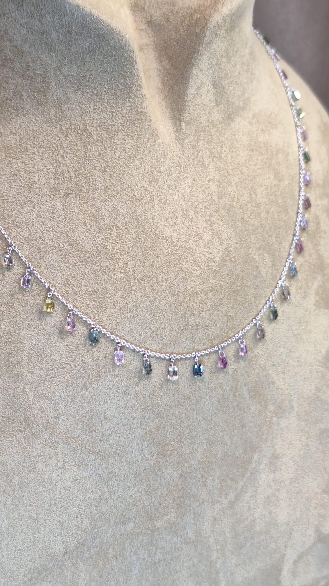 18K White Gold Necklace with Multi-Color Sapphire For Sale 6