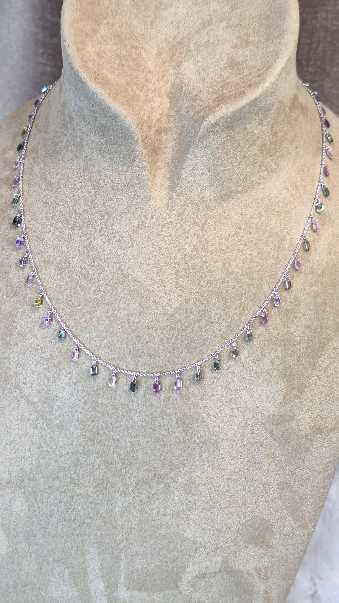 18K White Gold Necklace with Multi-Color Sapphire For Sale 7