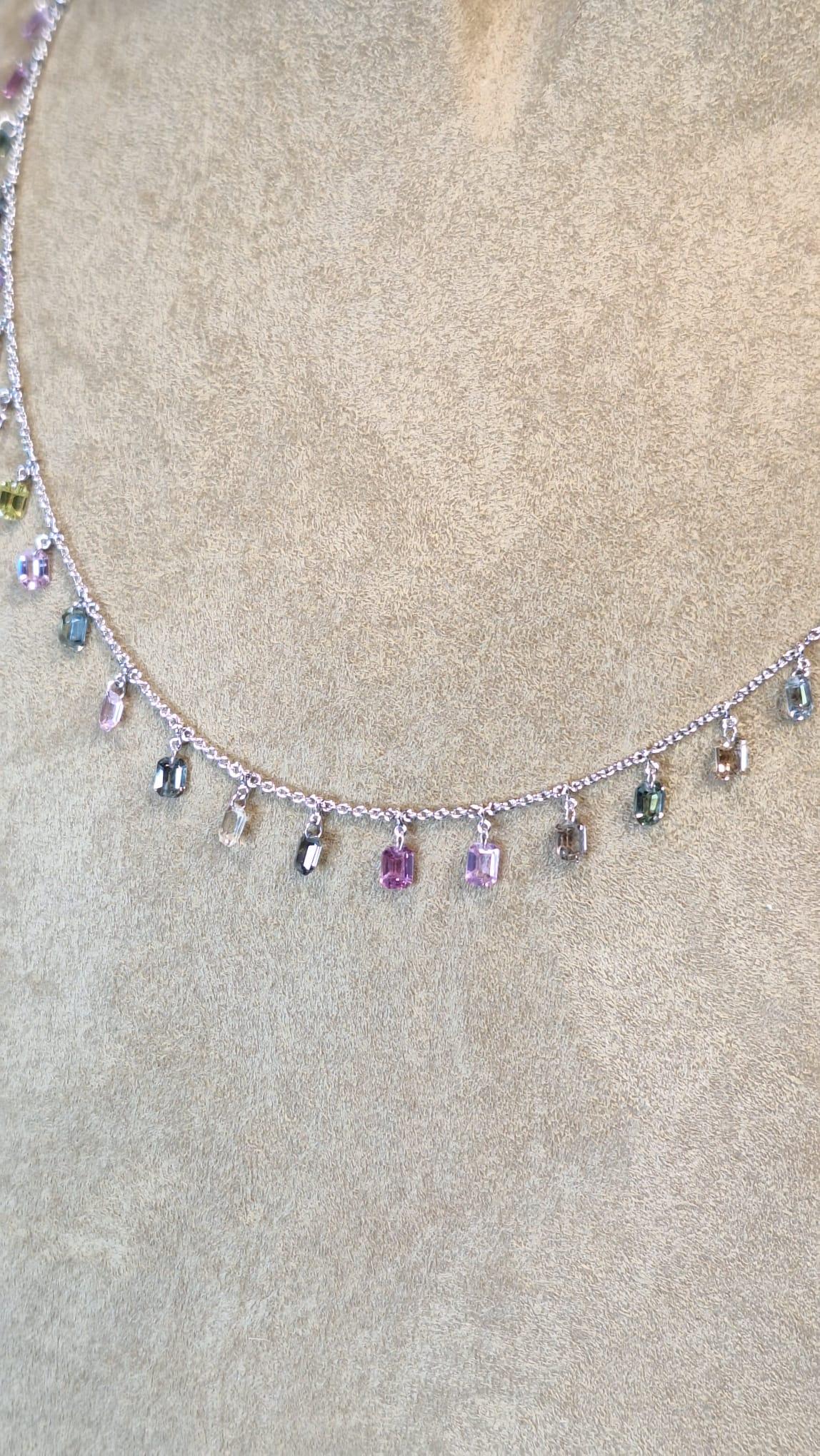 18K White Gold Necklace with Multi-Color Sapphire For Sale 8