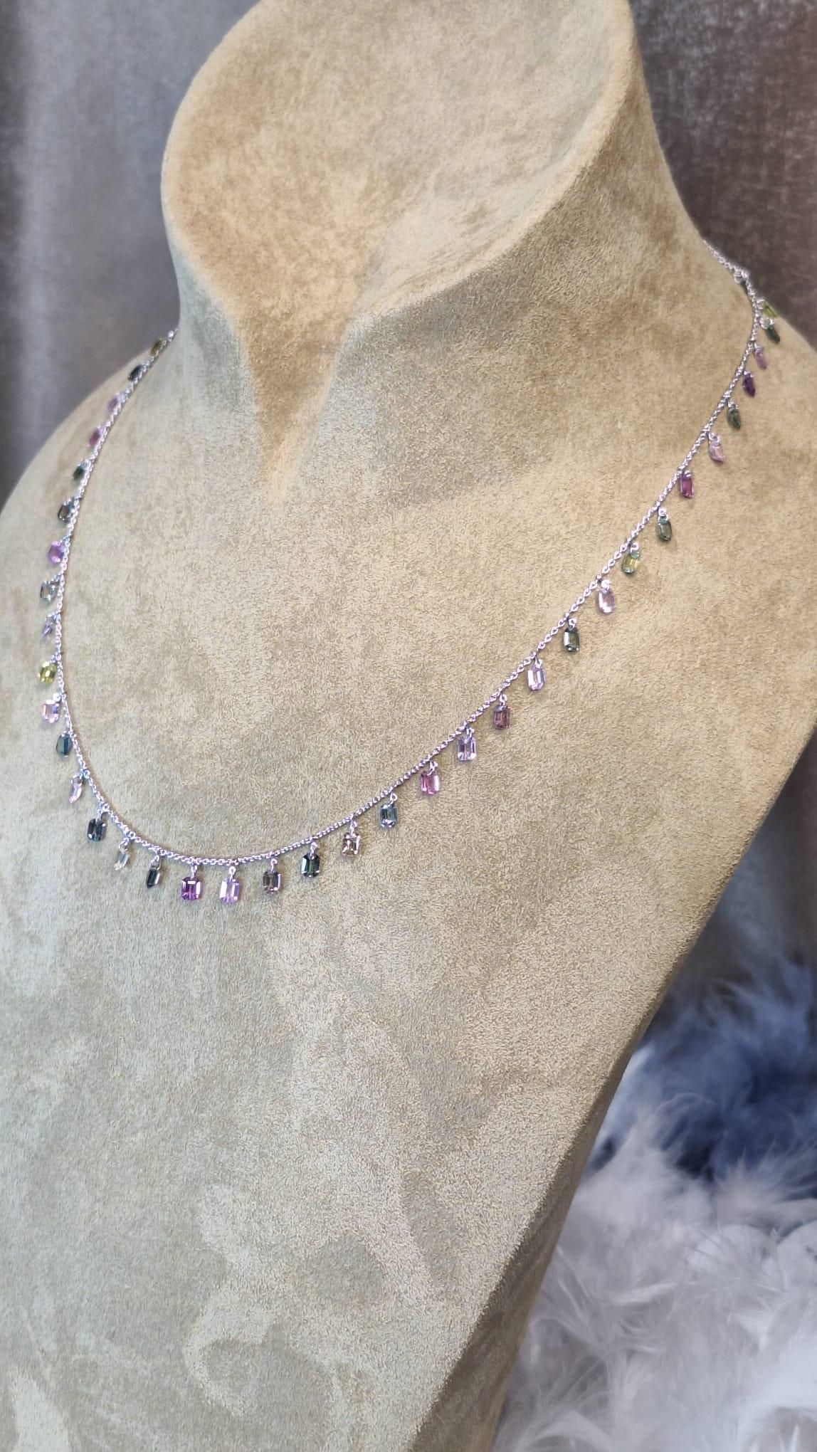 18K White Gold Necklace with Multi-Color Sapphire For Sale 9